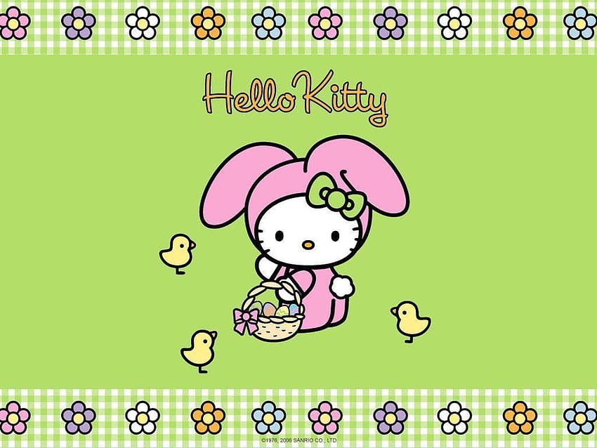 Hello Kitty Easter, sanrio green HD wallpaper