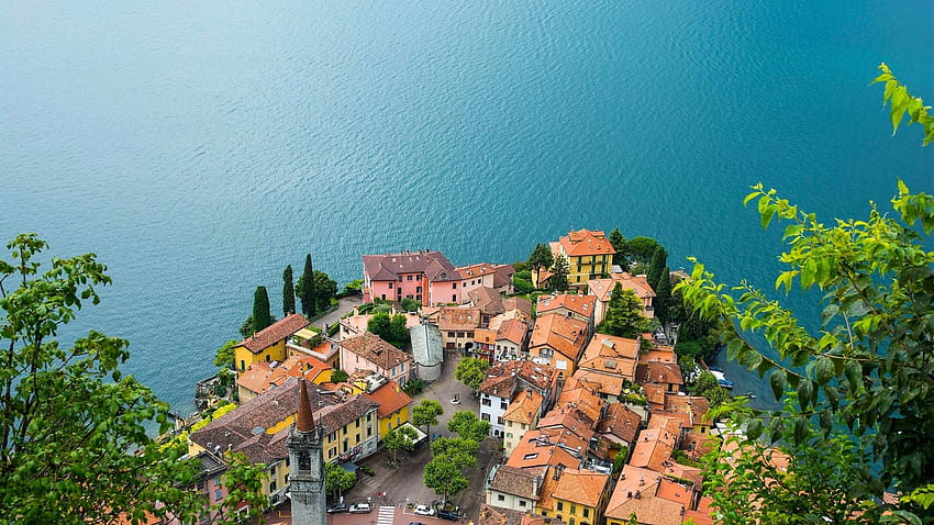 Lake Como, Varenna, Lombardy, Italy, panorama, roofs, lake HD wallpaper