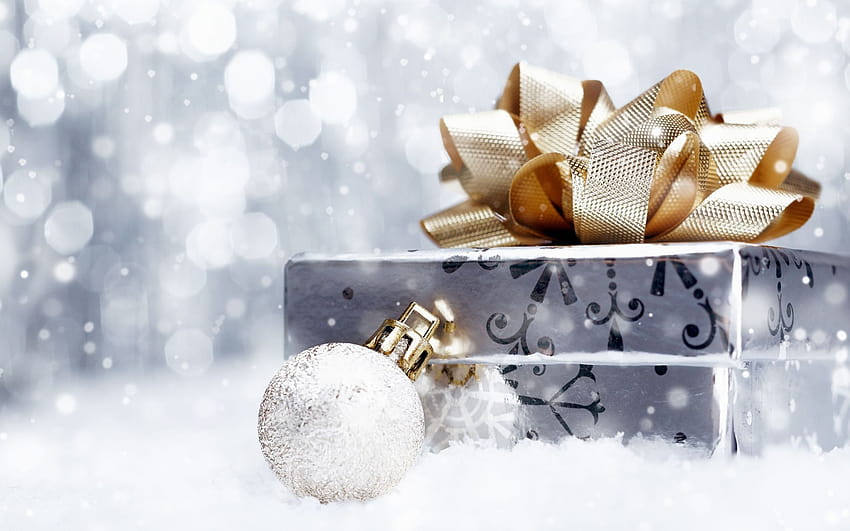 Silver And Gold Christmas Wrapped Gift HD wallpaper