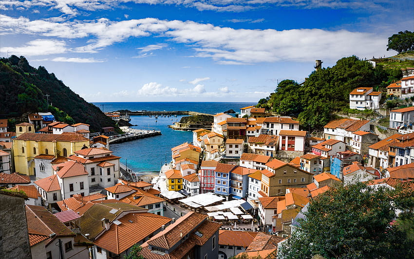 Cudillero, deniz manzarası, sahil, körfez, evler, şehir manzarası, Cudillero Asturias, İspanya, çözünürlük 2560x1600. Yüksek Kalite HD duvar kağıdı