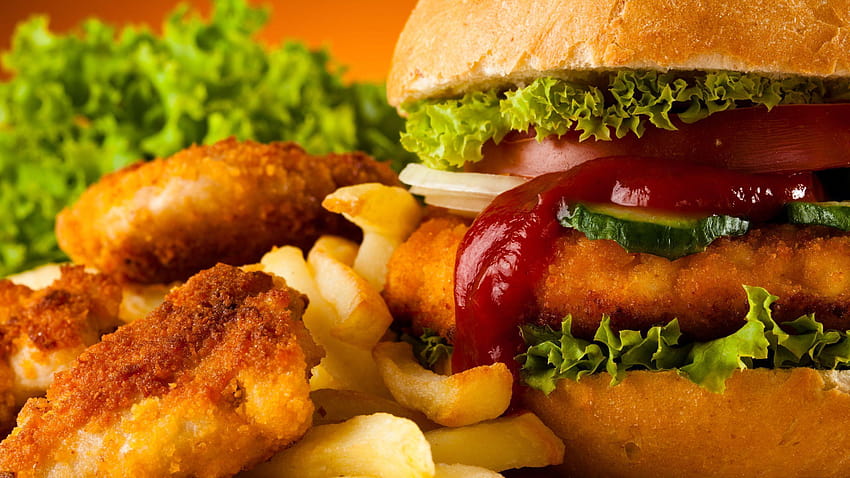 2560x1440 Fast Food, Hamburger, Pommes Frites, Chicken Nuggets HD-Hintergrundbild