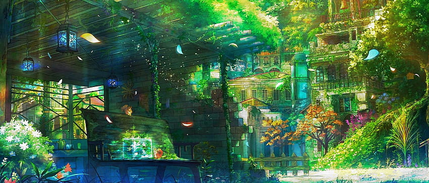 アニメの風景デュアル スクリーンの背景、アニメの風景緑 高画質の壁紙