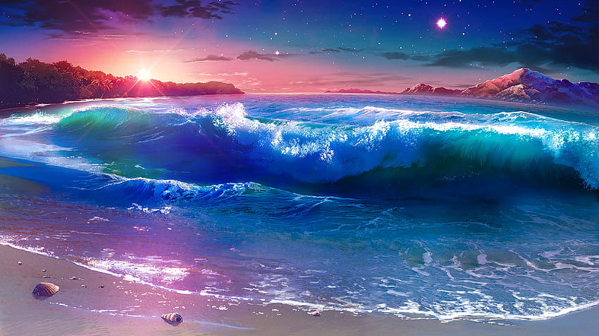 Beach Waves Sunset Scenery Anime, beach anime HD wallpaper | Pxfuel