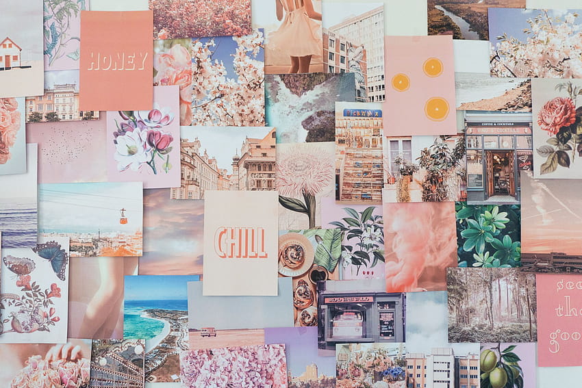 Розов естетичен Macbook Collage, колаж розов HD тапет
