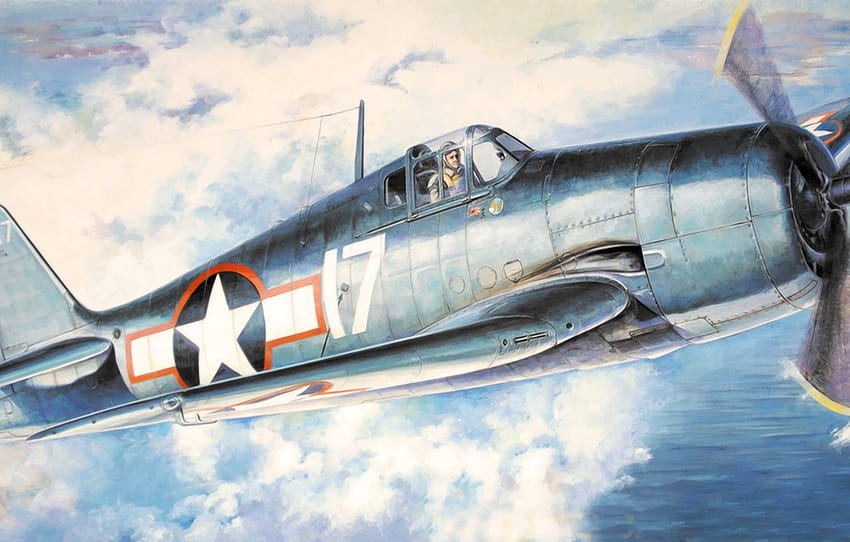 myśliwiec, wojna, sztuka, samolot, lotnictwo, II wojna światowa, The Grumman F6F Hellcat , sekcja авиация Tapeta HD