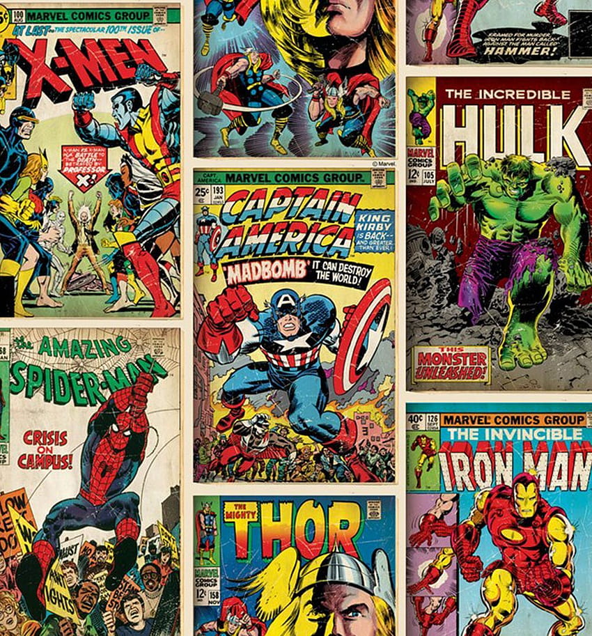 Marvel Comics Action Heroes 52cm X 10m From Graham, vintage marvel comics HD phone wallpaper