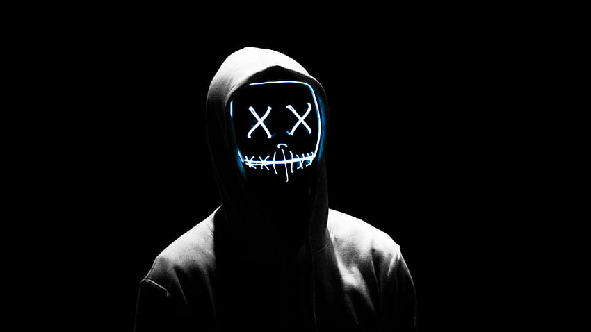Mann, LED-Maske, anonym, schwarzer Hintergrund, AMOLED, Grafik, mysteriöser Mann HD-Hintergrundbild