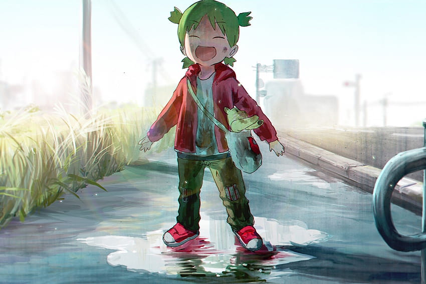 2160x1440 Yotsuba Koiwai, Green Hair, Cute, Smiling, girl anime kid HD wallpaper