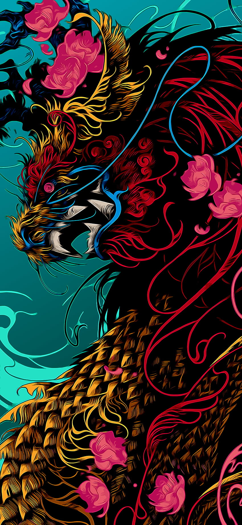 Naga Cina Merah dan Emas, harimau dan naga wallpaper ponsel HD