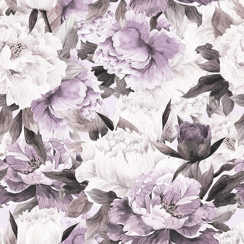 Muraviewall Grandes fleurs Fleurs blanches et violettes, Peinture imprimée, Décoration d'intérieur, Décoration murale, Peel and Stick amovible, , Salon I Taille personnalisée : Fait à la main, imprimé violet Fond d'écran de téléphone HD