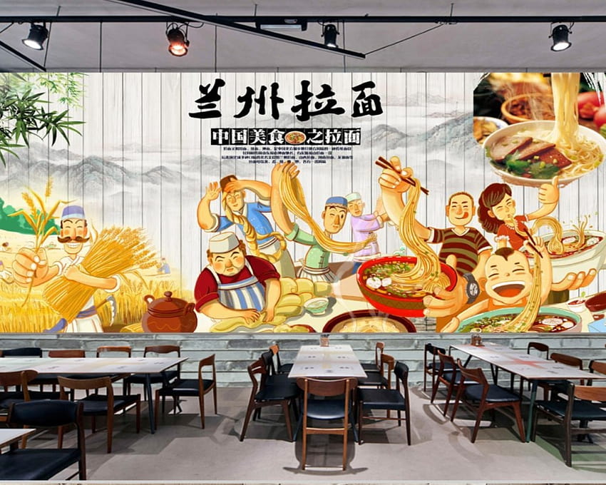 Envio Restaurante Chinês Personalizado Decoração 3D Loja de Ramen Mural Retro Nostálgico Lanzhou Ramen Restaurante Mural papel de parede HD