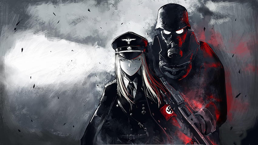 : grafika, Nazi, Hetza, II wojna światowa, MG 42, dark long, anime ww2 Tapeta HD
