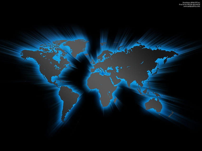 Niebieska świecąca mapa świata, czarne tło mapy świata Tapeta HD