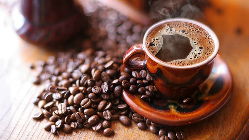 Brown Coffee Mug And Coffee Beans Brown Aesthetic, normal coffee aesthetic HD wallpaper