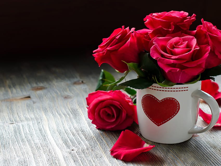 With Love Red Heart Roses Cup Flowers 1907375 : 13, dp merah Wallpaper HD