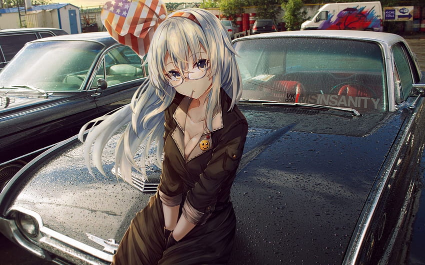 Sitting On Car, Anime Girl, White Hair, , Background, F453b1, anime x cars  HD wallpaper | Pxfuel