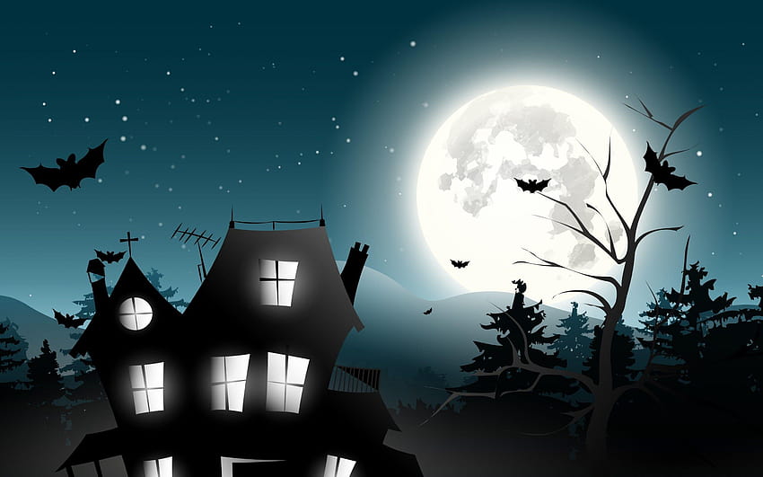 Holiday halloween scary house horror creepy full moon castle trees, scary  background cartoon haunted houes HD wallpaper | Pxfuel