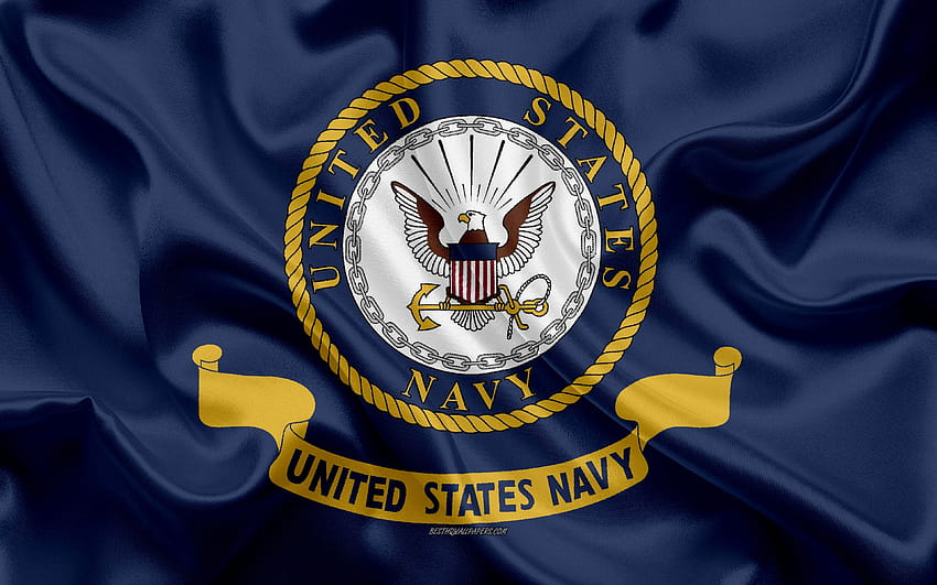 アメリカ海軍の旗、シルクの青い旗、紋章、アメリカ海軍の旗、アメリカ、シンボル、シルクのテクスチャ、解像度 3840x2400 のアメリカ海軍。 高品質、米国のシンボル 高画質の壁紙