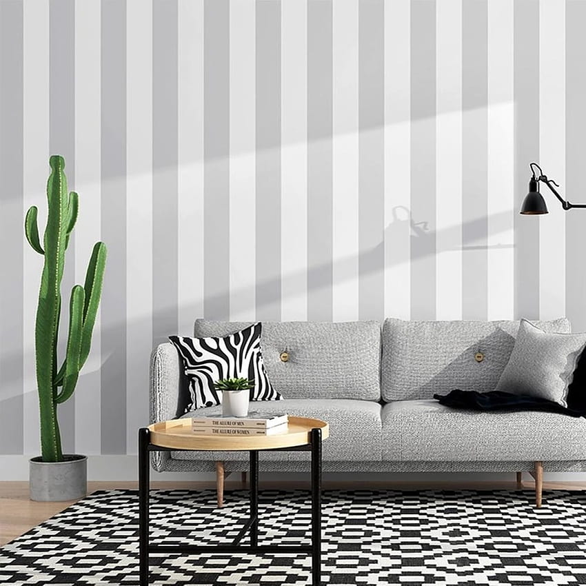 Grau-weiße vertikale gestreifte moderne einfache Wohnzimmer-Schlafzimmer-dekorative Fernsehhintergrund-Wandverkleidung HD-Handy-Hintergrundbild