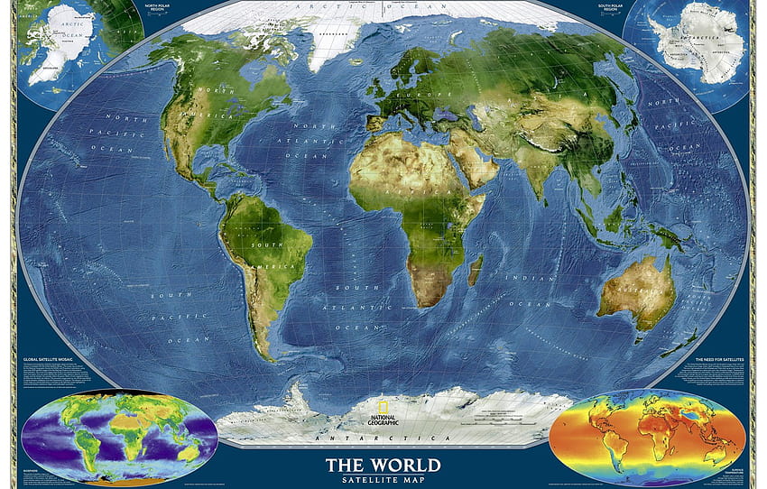 der Ozean, die Welt, Karte, Kontinente, Geographie, die Welt. Satellitenkarte, Abschnitt разное, Ozeankarte HD-Hintergrundbild