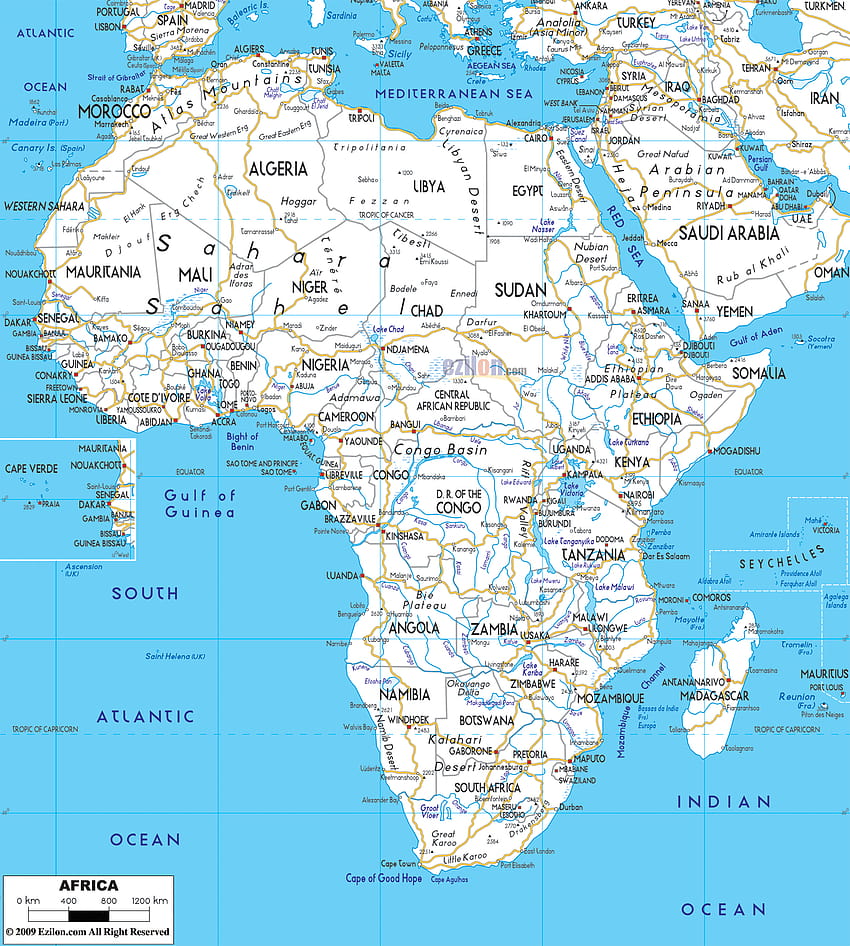 Mapa de carreteras grande claro detallado de África, mapa de Sudáfrica fondo de pantalla del teléfono