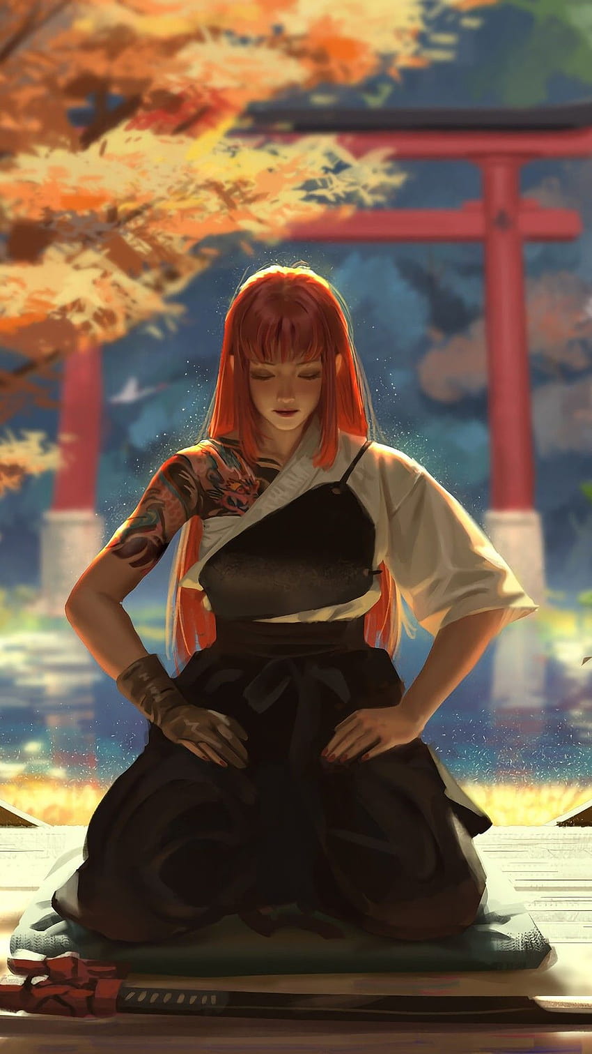 Asiatisches Krieger-Samurai-Mädchen HD-Handy-Hintergrundbild