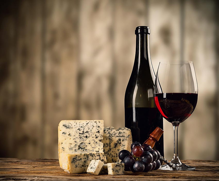 Wine Grapes Cheese Food Bottle Stemware Still, wine and cheese HD wallpaper