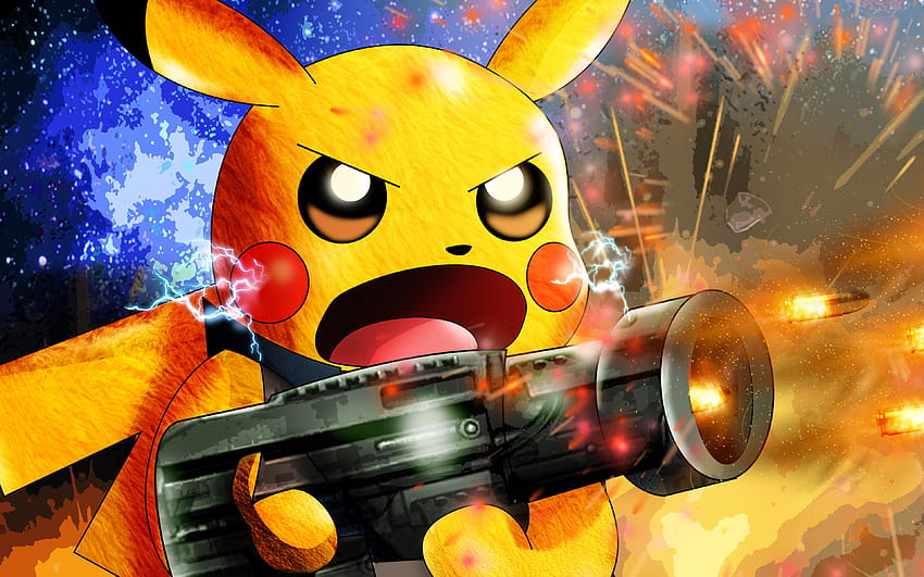 Pikachu, pistol, Pokemon, hewan pengerat gemuk Wallpaper HD