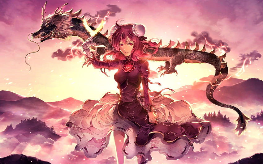 Female anime and black dragon backgrounds graphic, dragon anime HD wallpaper
