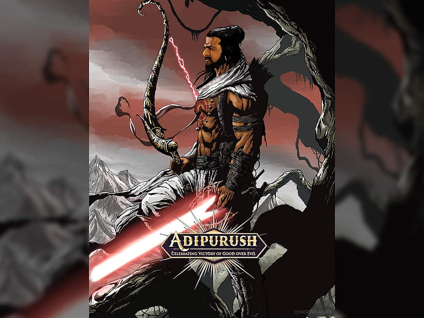 Adipurush Prabhas memegang busur dan pedang laser Wallpaper HD