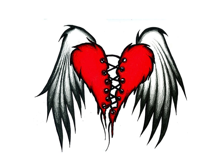 desenho de tatuagem de asas de coração partido [1024x768] para seu, celular e tablet, coração com asas papel de parede HD