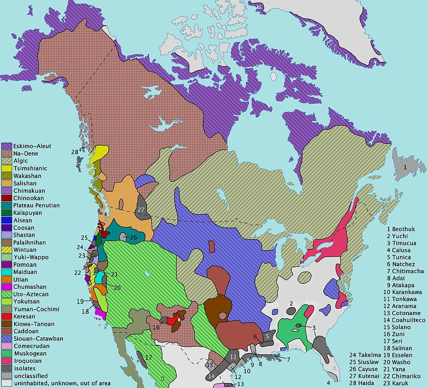 Mappa linguistica, lingua nativa americana, popoli indigeni delle americhe, karankawa Sfondo HD