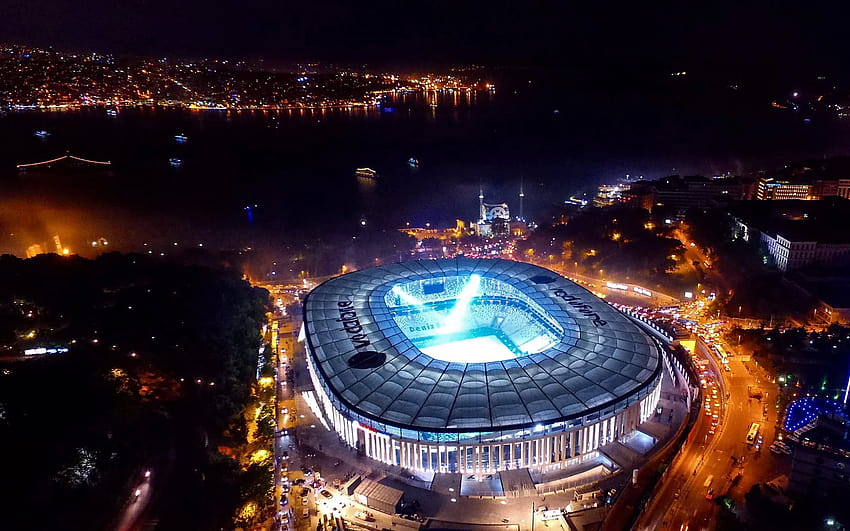 Vodafone Park, нощ, изглед от въздуха, футболен стадион, BJK, Vodafone Arena, футбол, стадион Бешикташ, Турция, турски стадион, Бешикташ с резолюция 1920x1200. Високо качество HD тапет