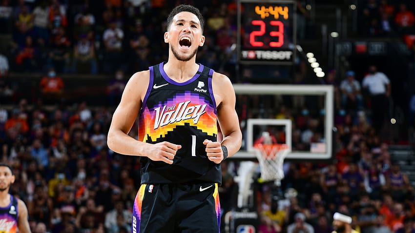 Devin Booker: Phoenix Suns의 스타 가드가 2021년 NBA NBA에서 첫 번째로 떠오르고 있습니다. HD 월페이퍼