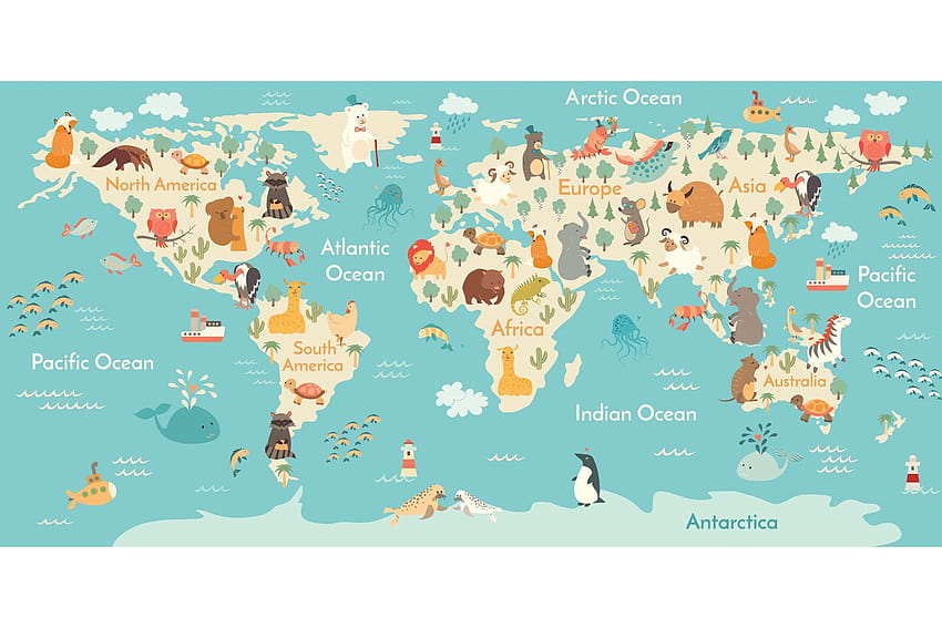 แผนที่โลกที่สนุกสนานสำหรับเด็ก ๆ วอลล์เปเปอร์ HD