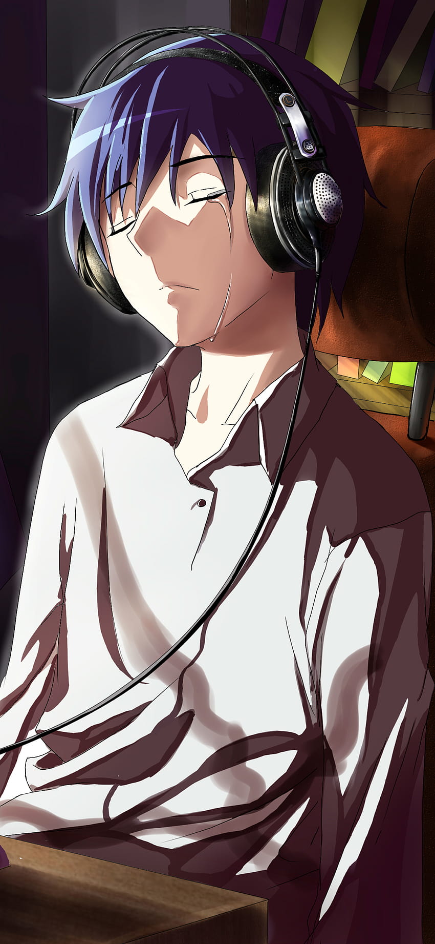 Anime/Headphones, anime man sad HD phone wallpaper
