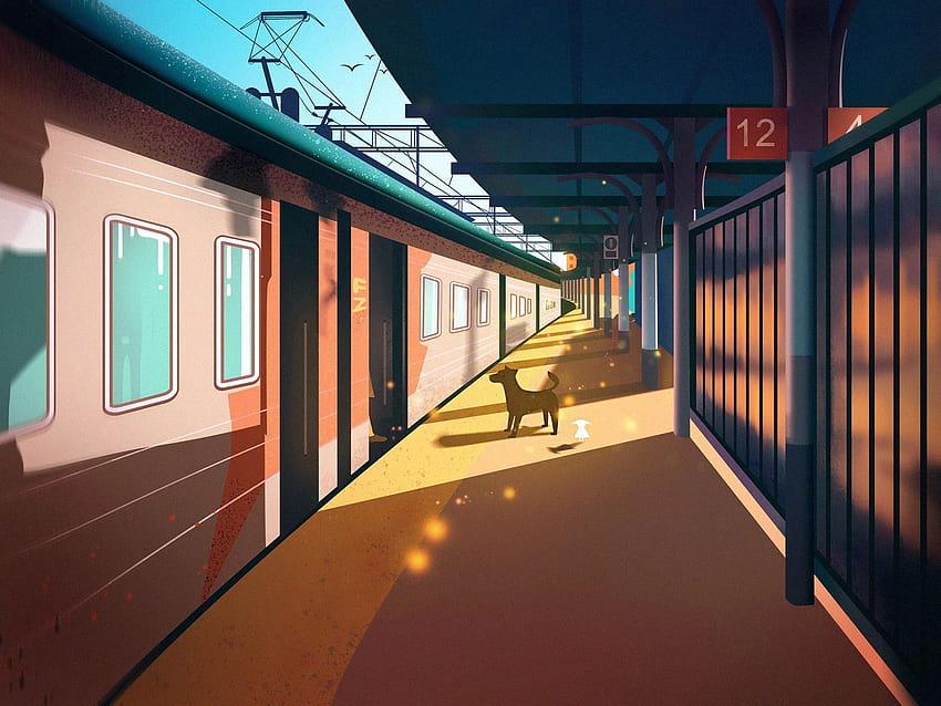 Illustrazione della stazione ferroviaria, treno anime estetico Sfondo HD