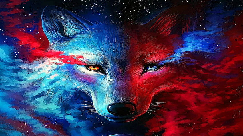 Blue And Red Wolf posted by Michelle Thompson HD wallpaper | Pxfuel