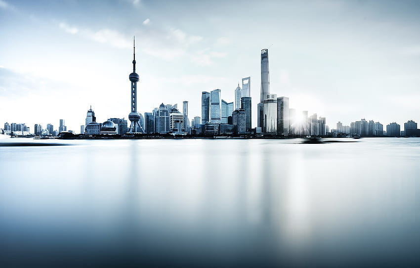 rzeka, Chiny, Szanghaj, Oriental Pearl Tower, Shanghai Tower, Shanghai World Financial Center, rzeka Huangpu, sekcja город, świat rzek Tapeta HD
