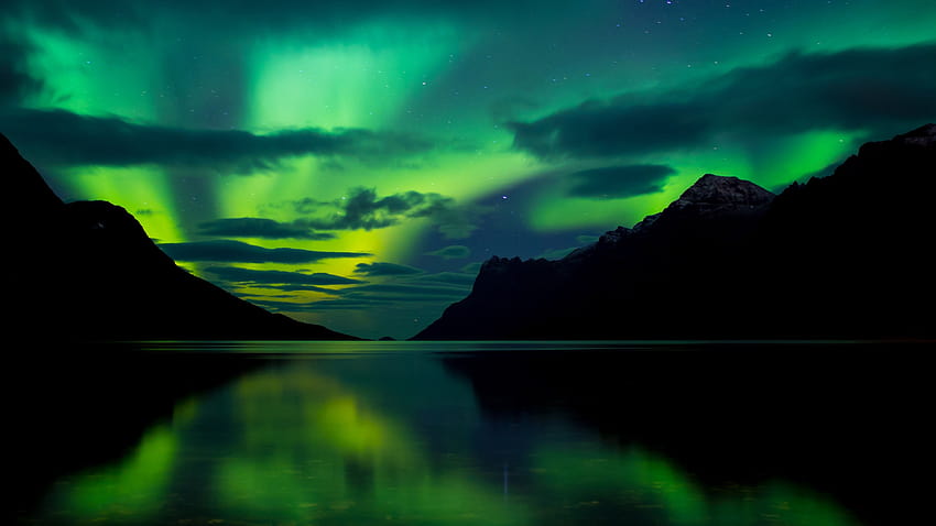 Aurora Boreale, Abisko, Svezia, Europa, turismo, viaggi, verde, lago, Parco Nazionale, Aurora Lake Sfondo HD
