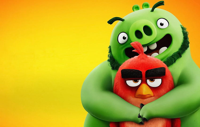 pájaro, cerdo, Angry Birds, abrazos, Angry Birds, Angry Birds 2 película fondo de pantalla