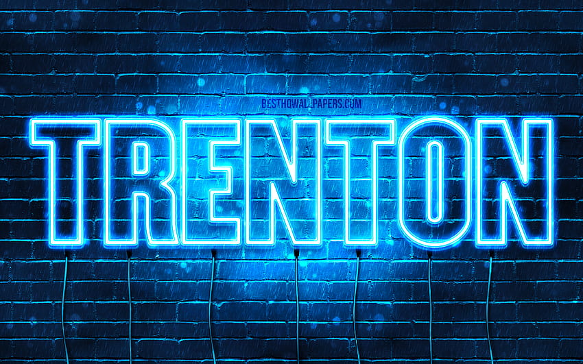 Trenton, with names, horizontal text, Trenton name, blue neon lights, with Trenton name with resolution 3840x2400. High Quality HD wallpaper