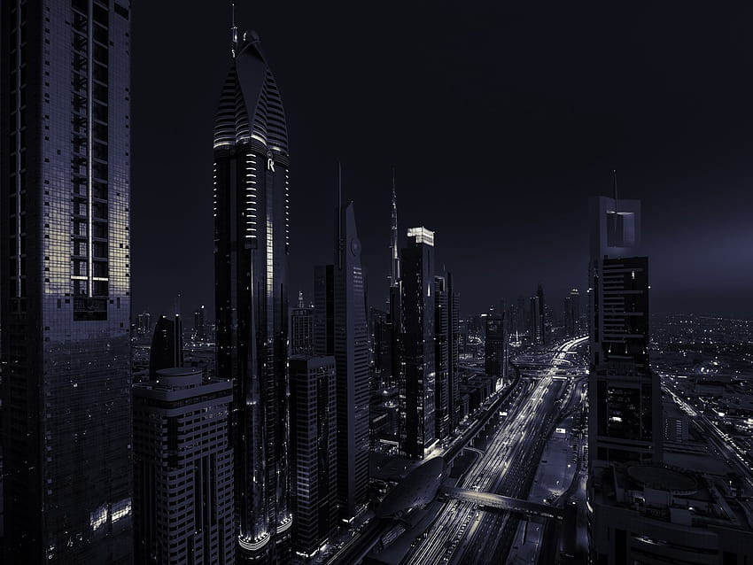 두바이, UAE, 고층 빌딩, 밤, 흑백 750x1334 iPhone 8/7/6/6S , 배경, 두바이 2021 HD 월페이퍼