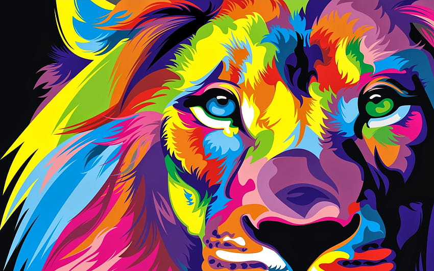 ライオンのカラフルなアートワーク、フルカラー 高画質の壁紙