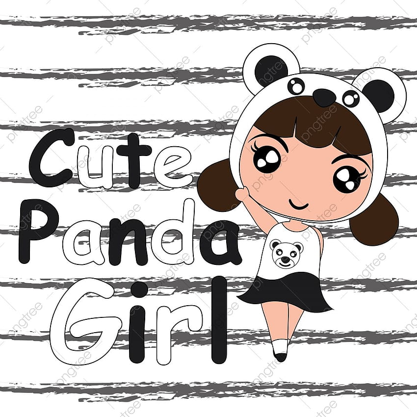 Cute Panda Girl On Black Striped Backgrounds Cartoon Illustration For Girl T Shirt Backgrounds And Backdrop, Baby, Cute, Illustration PNG and Vector with Transparent Backgrounds for HD phone wallpaper