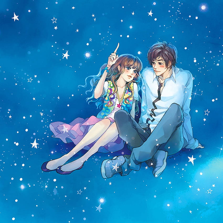 sky, Love, Blue, Romantic, Couple, Blue, Eyes, Girl, Boy, Anime, lover anime HD phone wallpaper