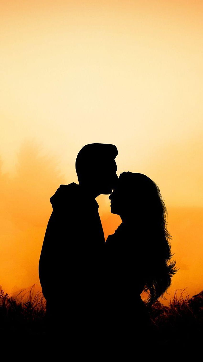 Couple, hug, kiss, love, outdoor, sunset, 720x1280, romantic couple sunset silhouette HD phone wallpaper