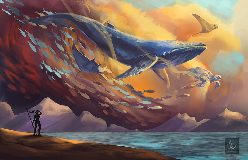 Animale di fantasia, arte della balena Sfondo HD