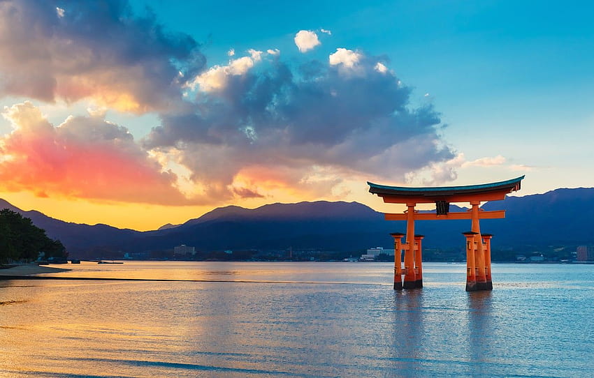 landscape, space, the ocean, dawn, stay, silence, gate, japanese summer HD wallpaper