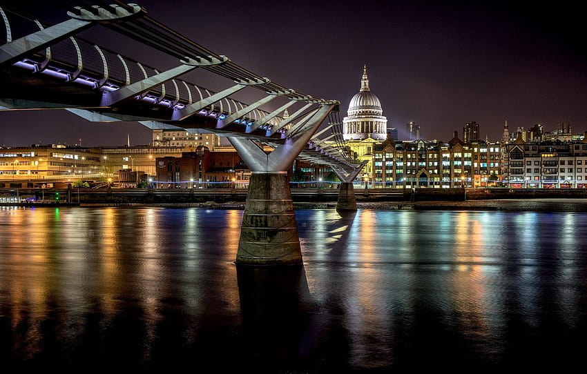 нощ, мост, Лондон, Великобритания, Милениум Бридж, Милениум Бридж Лондон HD тапет